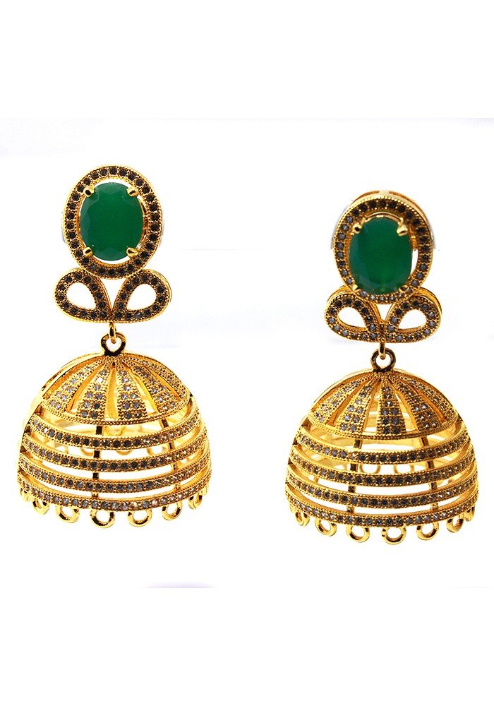 SuperShineGems Emerald Fashion Earring Jumki for Women White Cz Cubic Zirconia