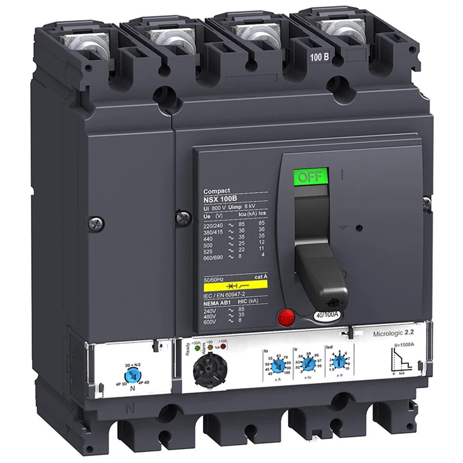 UWXGICV 1PCS LV429785 Moulded Case Circuit Breaker MCCB NSX100B Micrologic 2.2 100A 4p4d 25kA