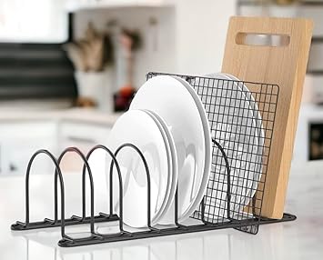 Craftize Mstore Iron Pan Multifunctional Kitchen Cabinet Pantry Pan and Pot Lid Organizer Baking Tray and Chopping Board Rack - Pan Storage - Kitchen Cupboard Organiser (Retro)