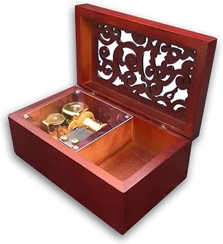 BinkeGG Wooden Hollow Out Wind up Music Box Jewelry Box with Sankyo Musical Mechanism Tune Somewhere Over The Rainbow