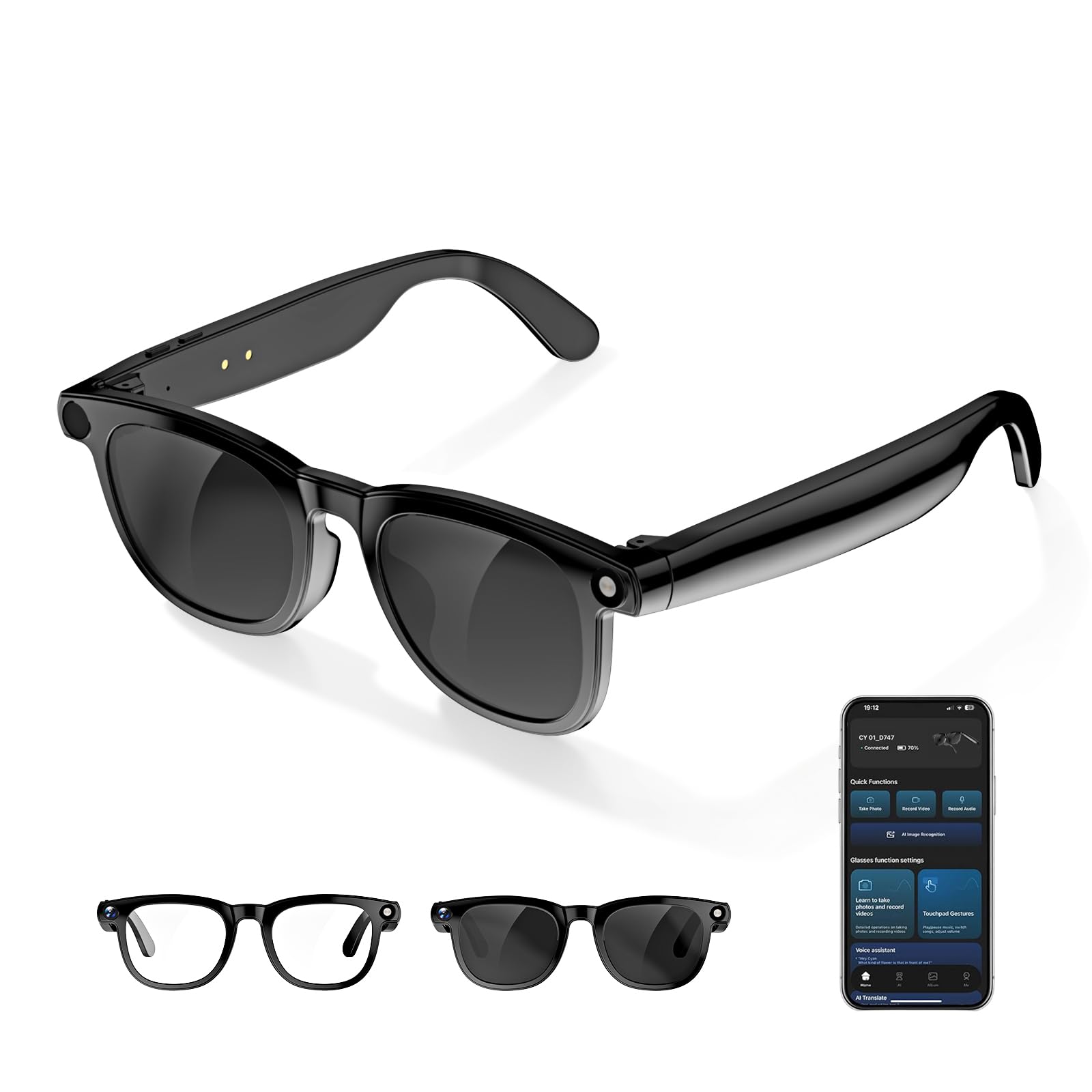 AI Smart Glasses with Camera 4K Photos 1080P Video Real-Time Translation Bluetooth 5 3 Audio for Photos Videos