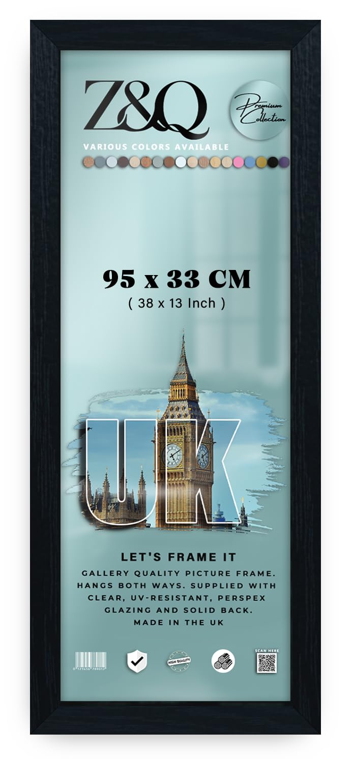 Z&Q Black | Wooden Mdf Wall Frame (95 X 33 Cm) Premium Engineered Wood, Poster Holder 38" X 13" Stylish Look, 950 X 330 Mm [ ]
