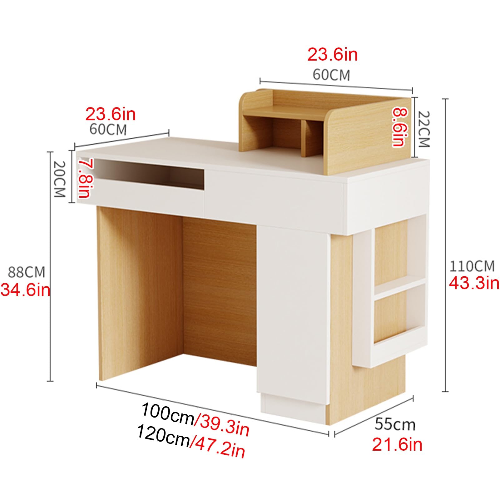 Generico Banco Cassa Moderno per Negozi con Vassoio e cassetto per Tastiera, Reception con vani portaoggetti Laterali, 120 cm, Finitura in Legno Naturale, Soluzione eleg