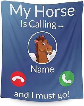 Mercuryelf Custom Horse Blanket Gift - 50x60 Inches Funny Throw Blankets for Teens - Blue Soft, Fuzzy & Warm Throws for Living Room, Sofa