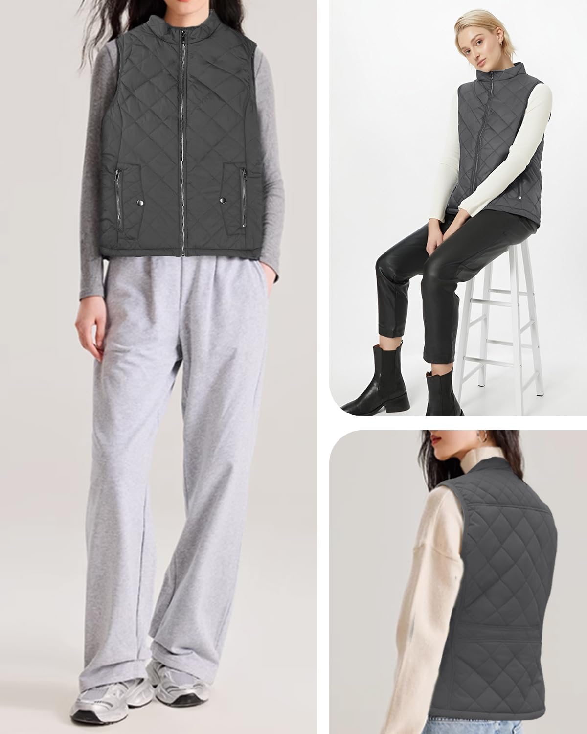 LONGKING 2025 Upgraded, Women's Outwear Vest With One Inner Pocket - Stand Collar Lightweight Zip Quilted Vest for Women - Image 4