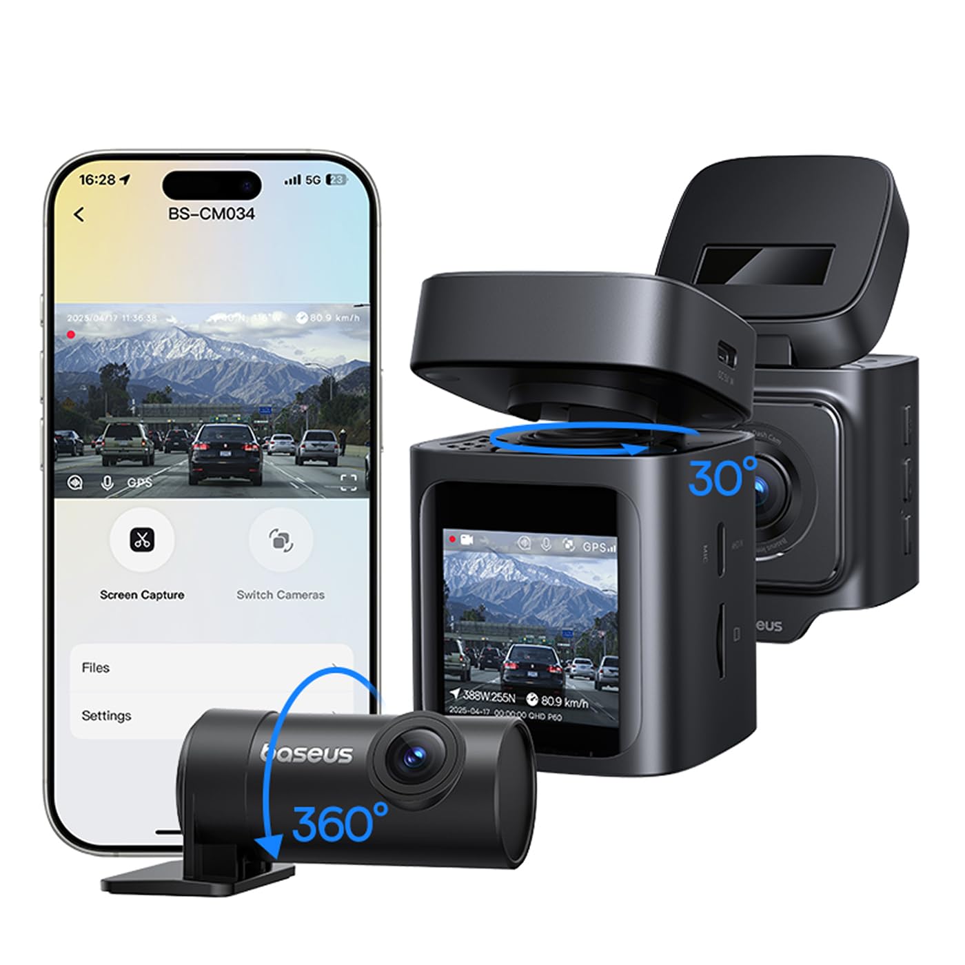 Baseus PrimeTrip kamera samochodowa VD1 3K + 1080p HD przednia i tylna kamera GPS, Cosmic Black
