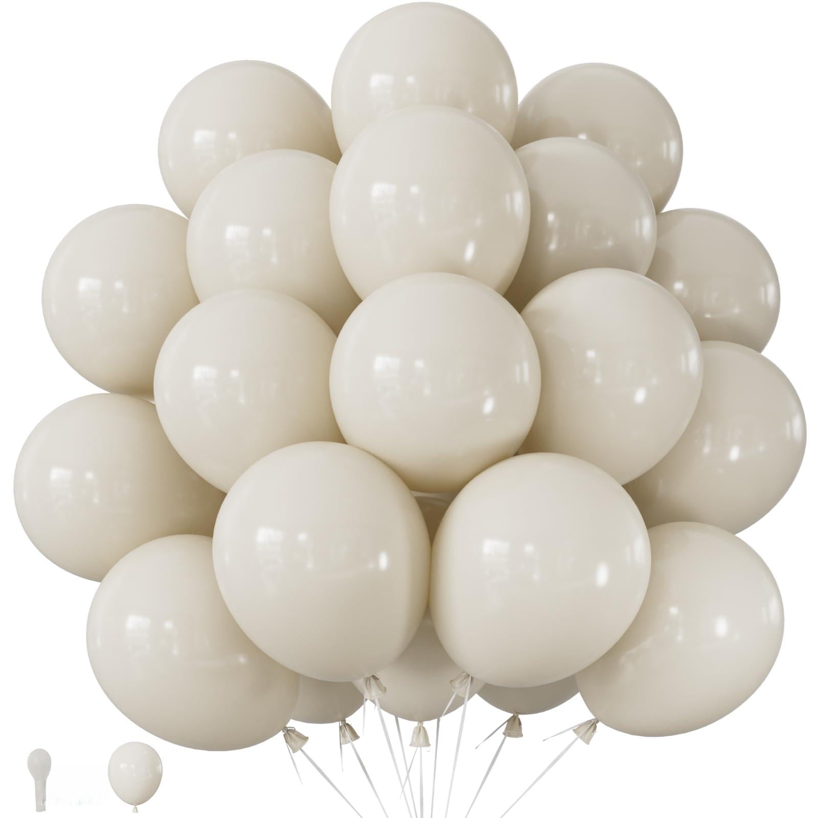 Adeyoo Cream Balloons - 50 Pcs 12 Inch Sand White Balloons Round Beige Latex Balloon with Ribbons Shiny Party Balloon for Birthday Baby Shower Wedding Bridal Boho Theme Party Decorations