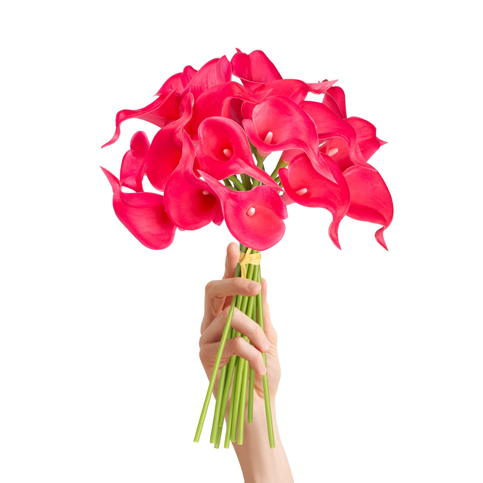Katomi 10 stems of real touch artificial calla lilies ¡ (Rosy red), Sunset Red, 35cm - Image 2