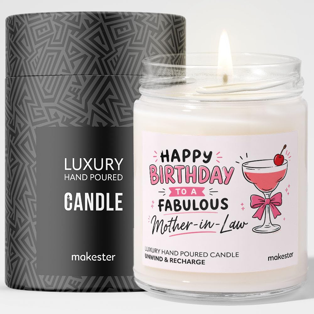 Birthday Gift for Mother-in-Law - Luxury Soy Wax Candle - Vanilla, Jasmine, Sugared Almond - Makester