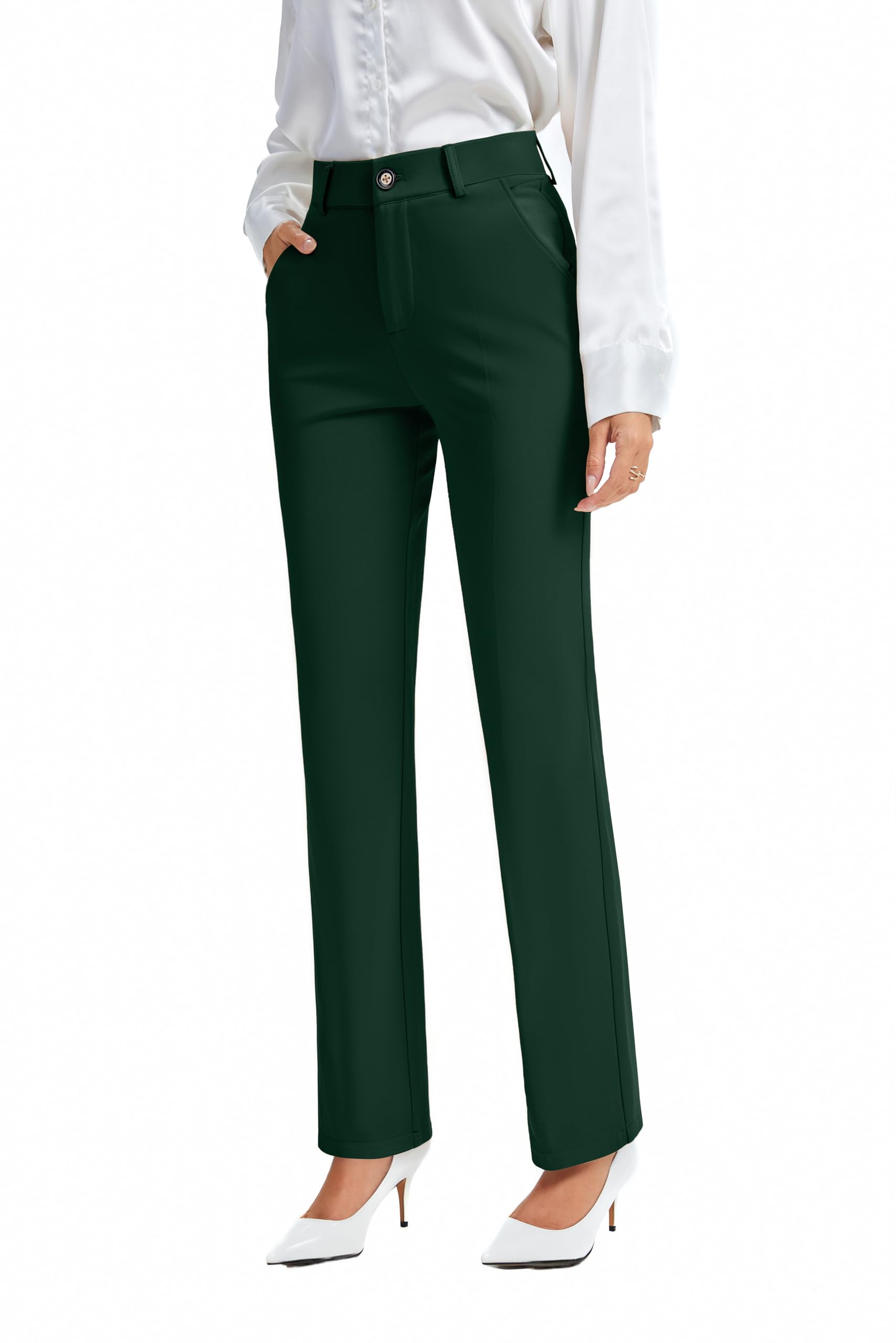 FUNYYZO Womens Work Pants Elastic Waisted Straight Leg Business Slacks Outfits with Pockets
