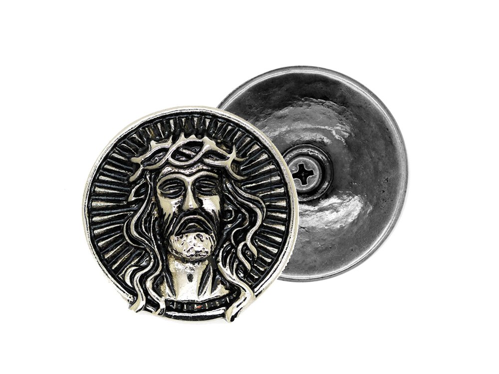 CRAFTMEMORE Jesus Christ Face Screw Back Concho Faith God Charms Leathercraft Coin Conchos Embellishment 1 1/2 Inches 2pcs (Black Silver)