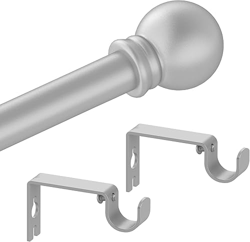 Barras de cortina plateadas para dormitorio con soportes, barra de cortina pequeña de 58 pulgadas de diámetro de 28 a 48 pulgadas, barras de cortina