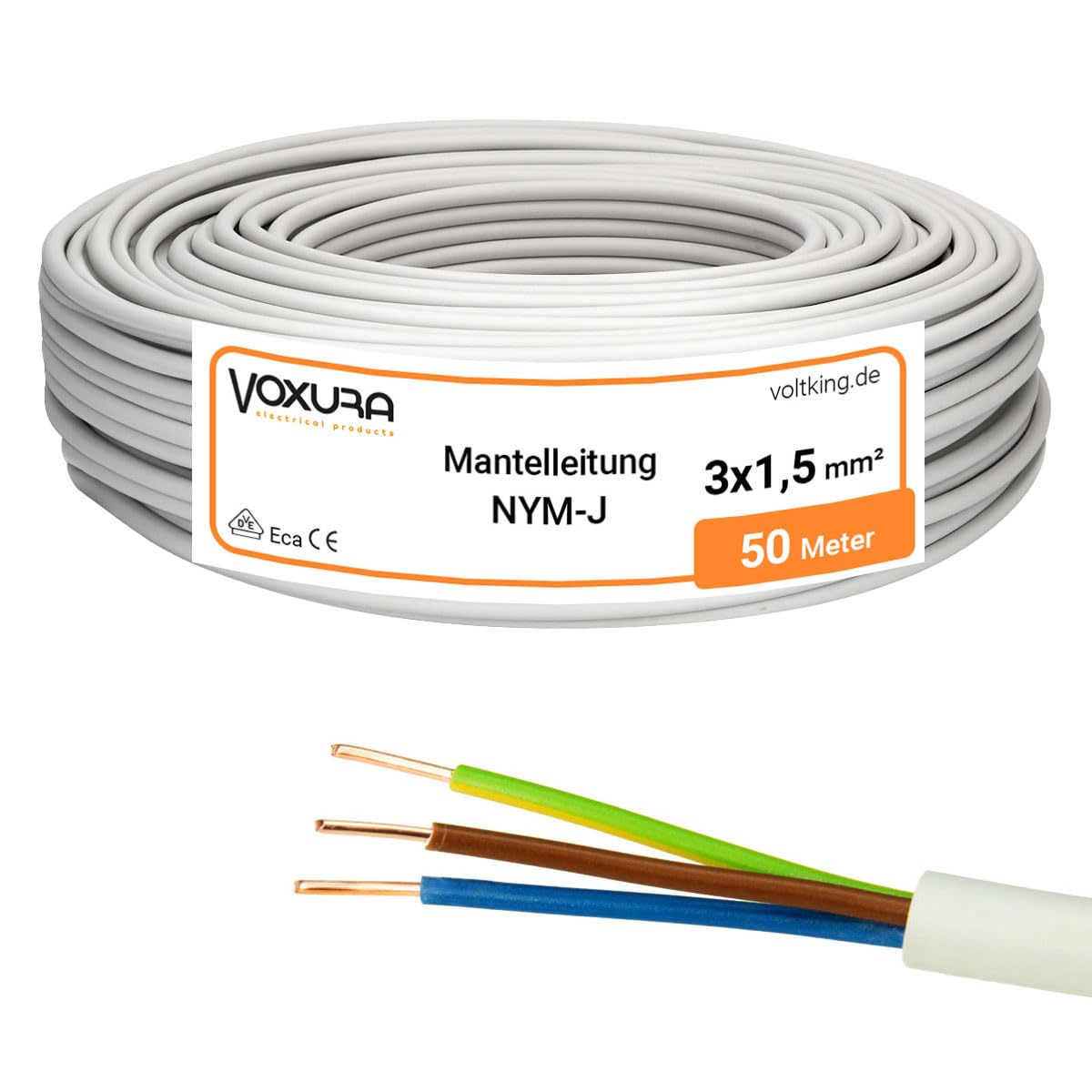 NYM-J 3x1,5 mm² 50m Ring Mantelleitung Installationskabel Stromkabel Feuchtraumkabel Kupfer