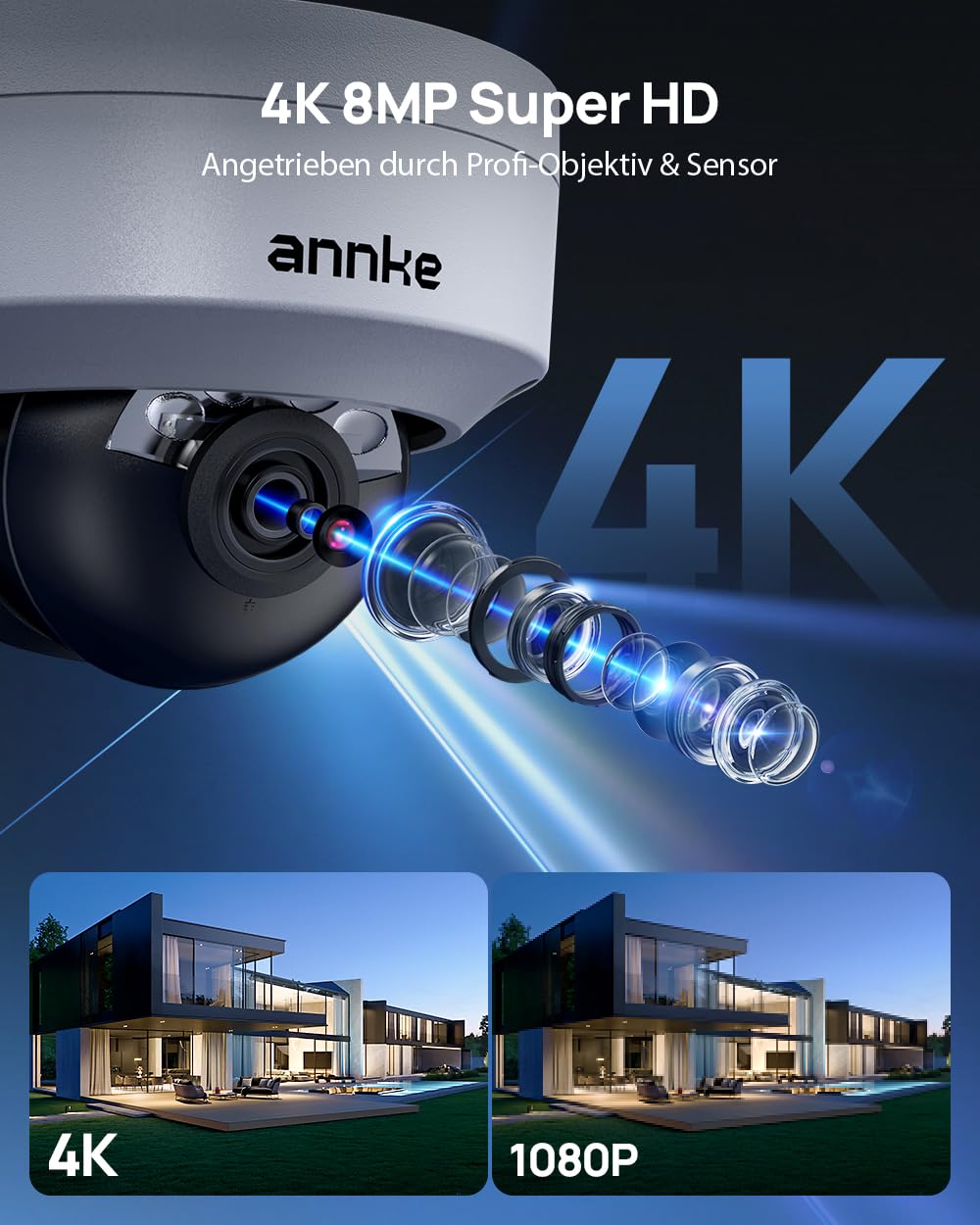 ANNKE 4K Überwachungskamera Set, 8X 8MP PoE IP Kameras und 16-Kanal NVR mit 4TB HDD, KI Personen und Fahrzeugerkennung, 24/7 Aufnahme, 30M Farbnachtsicht für Innen & Außeneinsatz, IP67 Wasserdicht