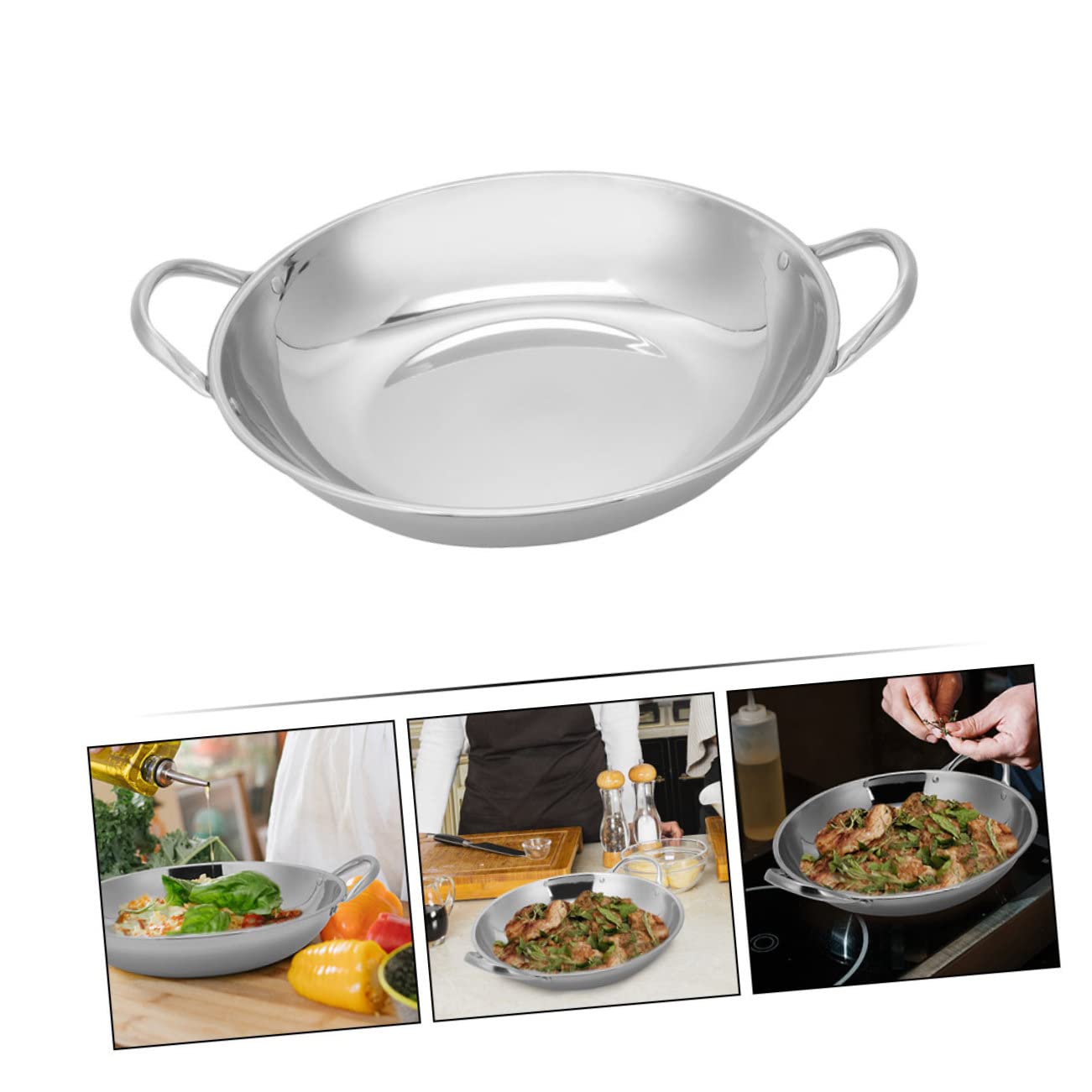 Grande Poêle Wok Chinoise 28 Cm Acier Inoxydable Antiadhésive – Idéale Sautés, Cuisson Vapeur & Friture Quotidienne