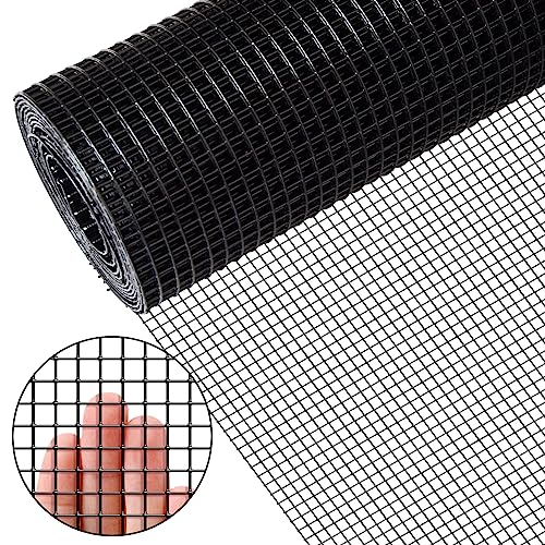 Zevemomo 24' x 50' 1/4inch Hardware Cloth, Black Vinyl Coated Chicken Wire Fence Galvanized Welded Mesh Roll for Home Garden Rabbit Cage