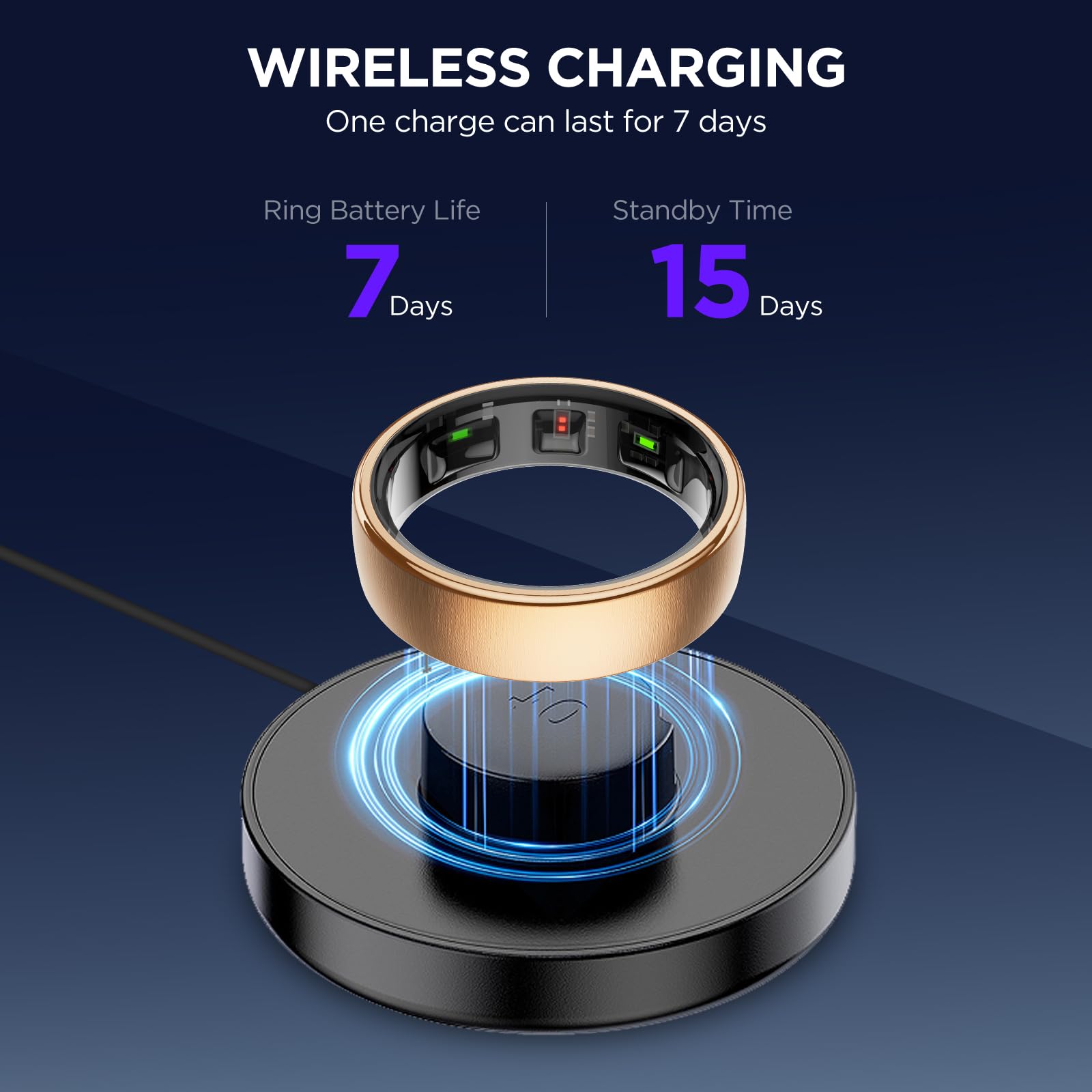 Rastreador de fitness con seguimiento del sueño, anillo inteligente para mujeres y hombres, rastreador de actividad, monitor de frecuencia cardíaca 24/7, contador de pasos, podómetro de calorías, sin