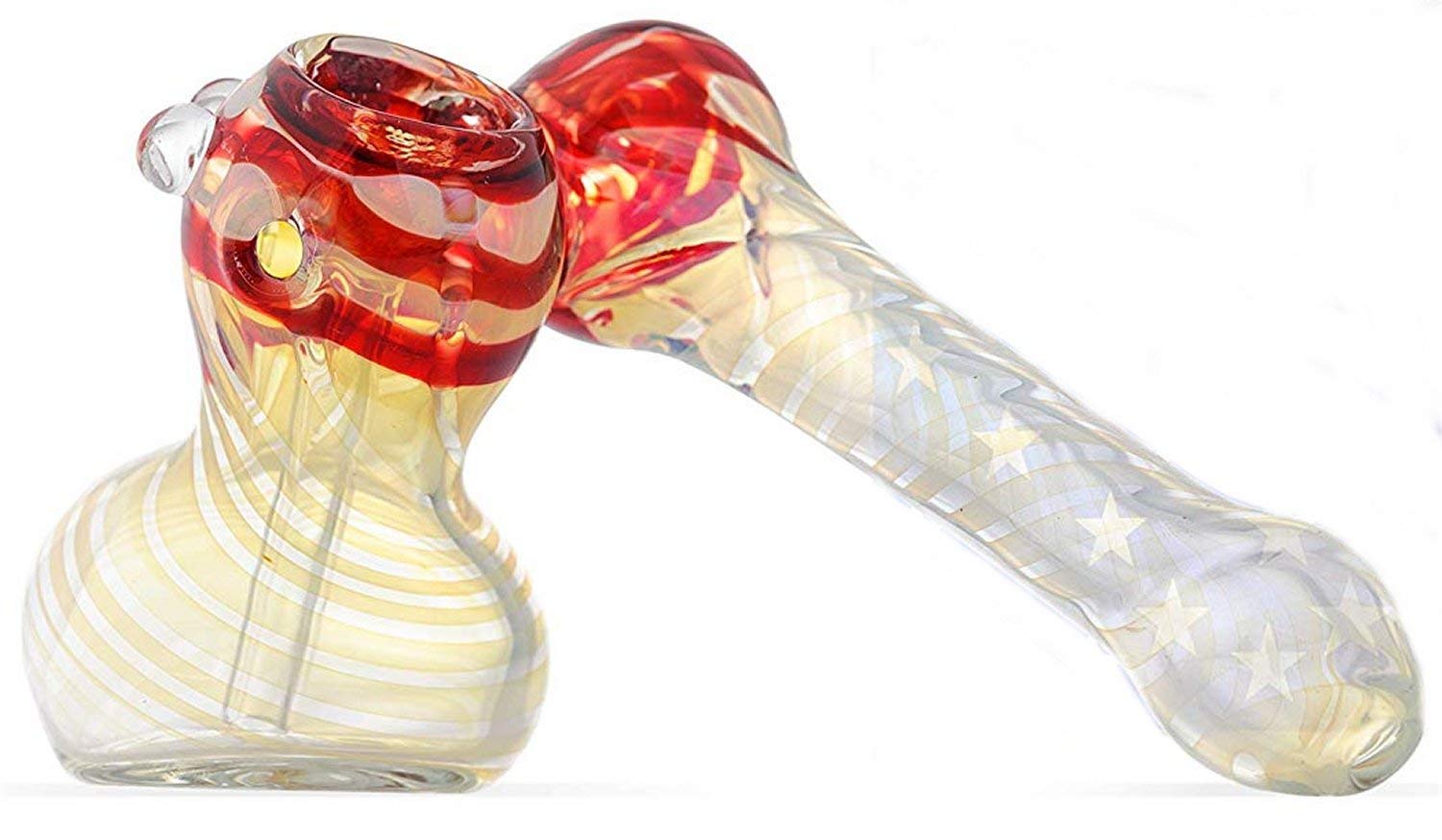 Sigato™ : HAM5 : Glass Hammer Bubbler Smoking Pipe Silver Fumed : HAM5