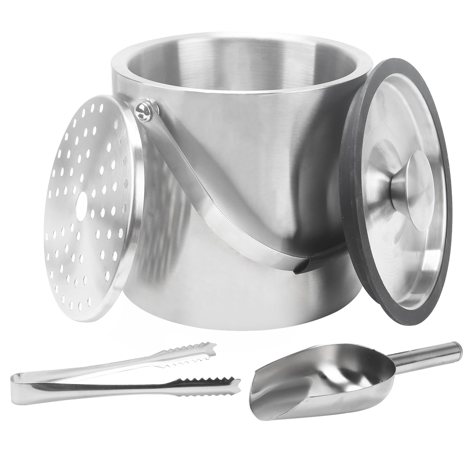 4L Seau a Glacon Sceaux à Glace et Rafraîchisseur Double Paroi | Seau a Champagne Seau à Glaçons Isotherme en Acier Inoxydable avec Couvercle Pince Pelle et Passoire pour Champagne Vin Bière