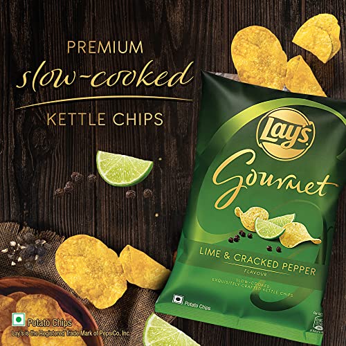 Image of Lay's Gourmet Kettle Chips 55 Gram, Lime & Cracked Pepper Flavour, Premium Slow-Cooked Potato Chips, Chips And Snacks