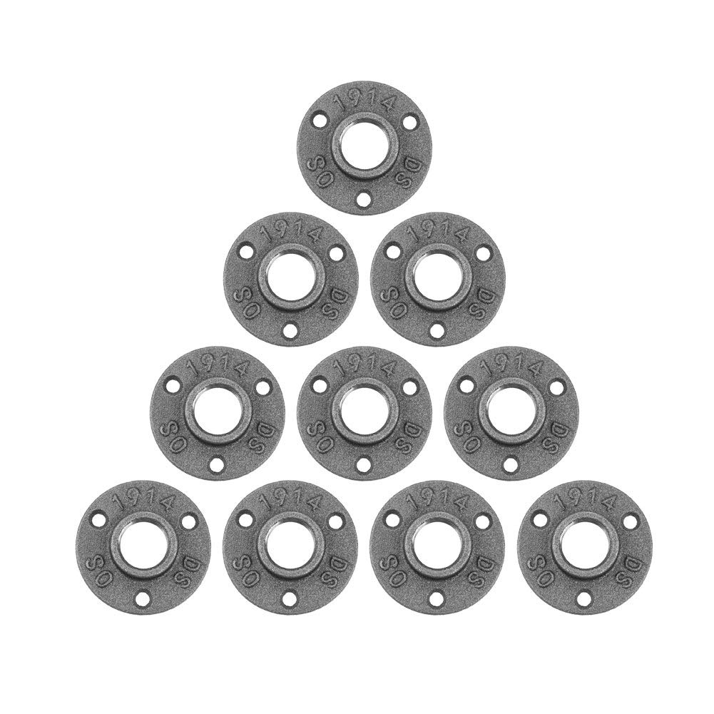 10 piezas de brida de piso de hierro maleable BSP, tubería de montaje roscada, brida de pared antigua para estanterías, rieles de cortina, perchas (negro)(DN20 3/4‘’)