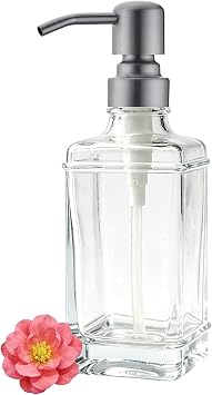 Soap Dispenser,10 Oz Antique Design Thick Glass Hand Soap Dispensers, with 304 Rust Proof Stainless Steel Pump, 6Pcs Stickers, for Kitchen,Bathroom Brushed Nickel