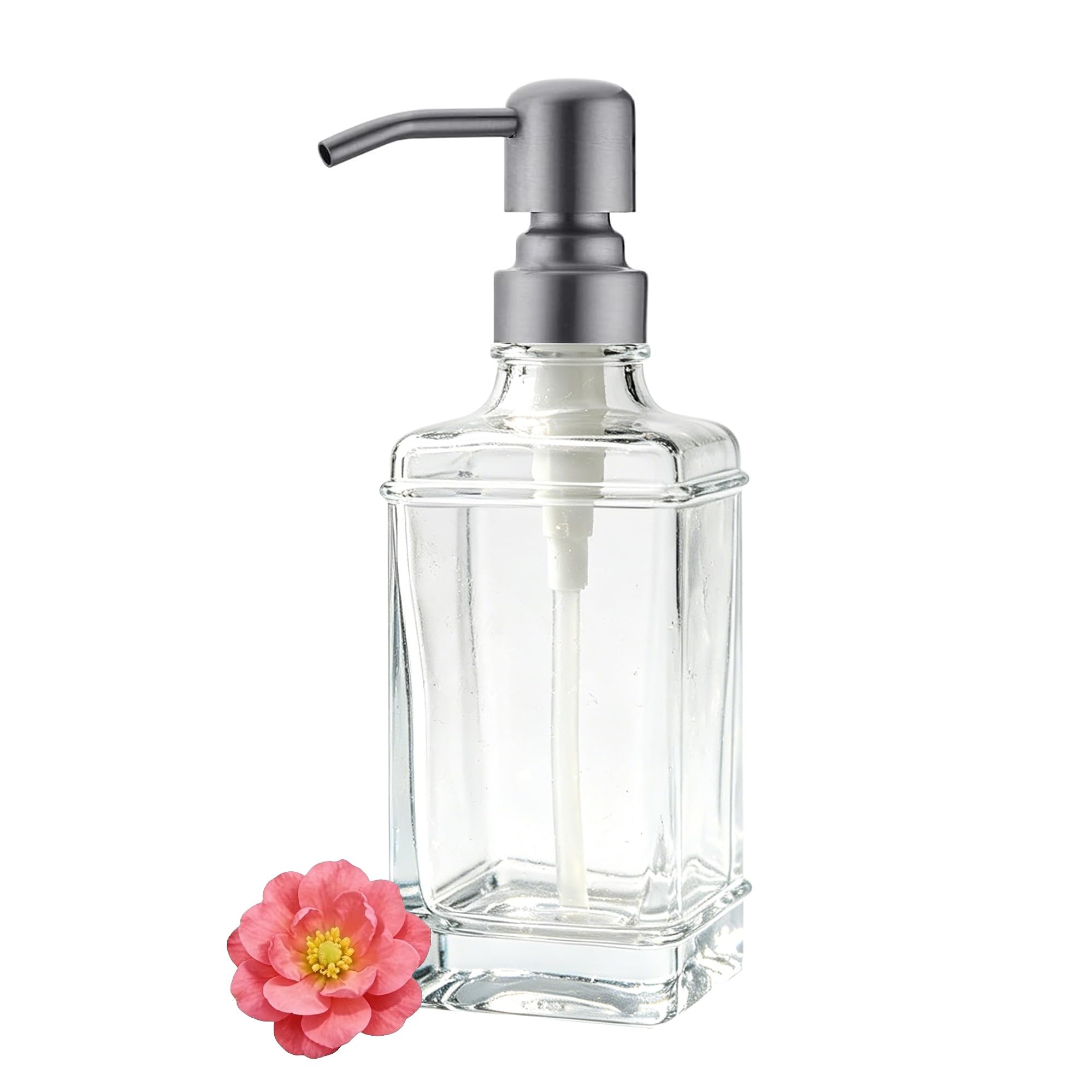Distributeur de savon cuisine et salle de bain flacon verre étiquettes claires