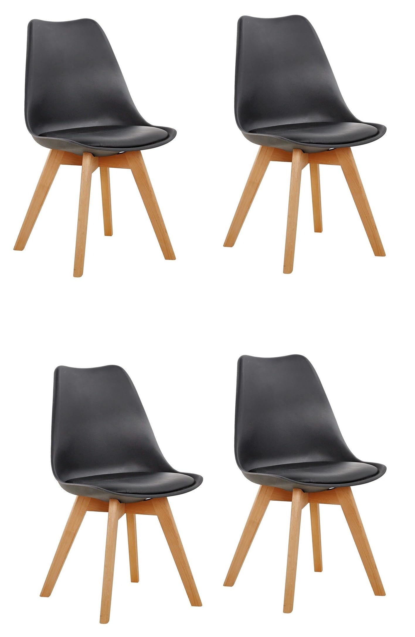 Millhouse Dining Chair with Natural Wood Legs and Cushioned Pad, Contemporary Design for Office, Lounge, and Kitchen (Black, Set of 4)