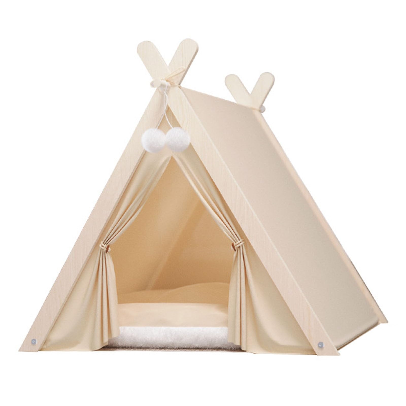 Tente tipi avec coussin de 61 cm pour chiens et chats de grande taille, tapis d'intérieur beige pour un repos plat et confortable