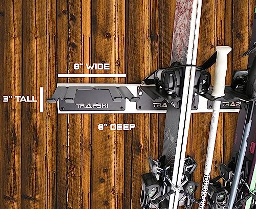 TRAPAWAY Wall Rack | Holds 1 pair of Skis or Snowboard by Bindings | Garage Organizer for Yard Tools, Gear & Equipment | Aluminum | No Moving Parts to break or Pinch Points