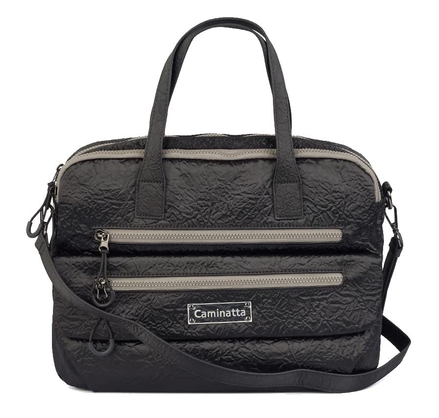 CAMINATTA Maletín Portátil 14” Mujer Portadocumentos Grande Material Sintético PU Ordenador Bolso Bandolera Mujer Cierre Cremallera Impermeable Cartera Tablet Viaje Negocios 37x27x8 (Negro)