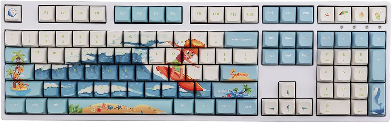 PBT Keycaps 108 Keys Dye-Sublimation Keycap XDA Profile Anime Surf Keycaps Set for Cherry MX Switches Custom Mechanical Keyboards