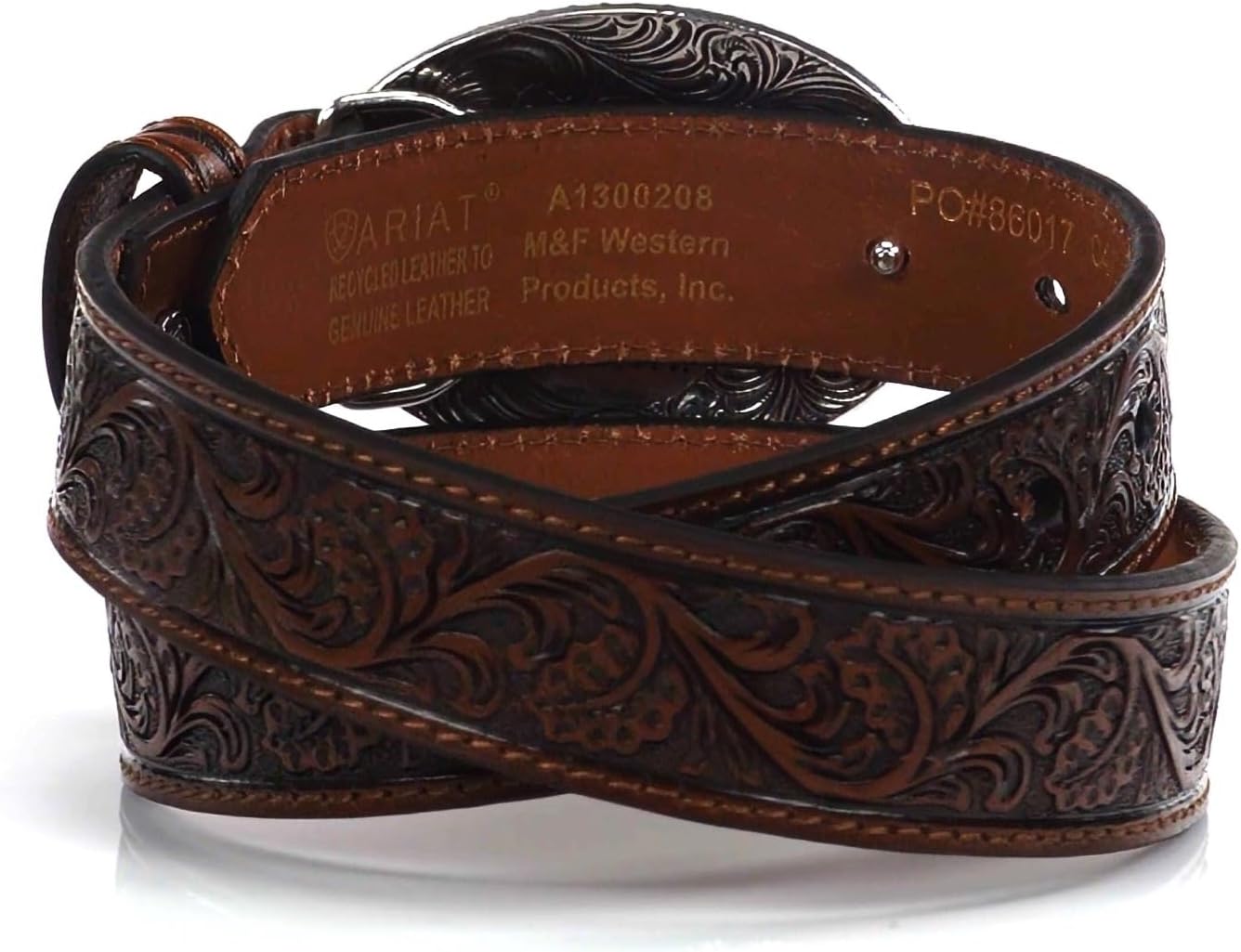 ARIAT Boy's Floral Embossed Leather Belt with Berry Edged Removable Buckle