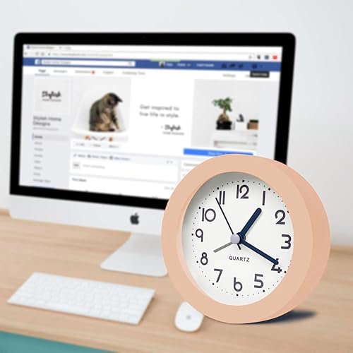 Miniatura 2 de Reloj despertador con luz de fondo, 4 pulgadas, bonito reloj analógico de cuarzo digital, redondo, sin tictac, funciona con pilas, textura