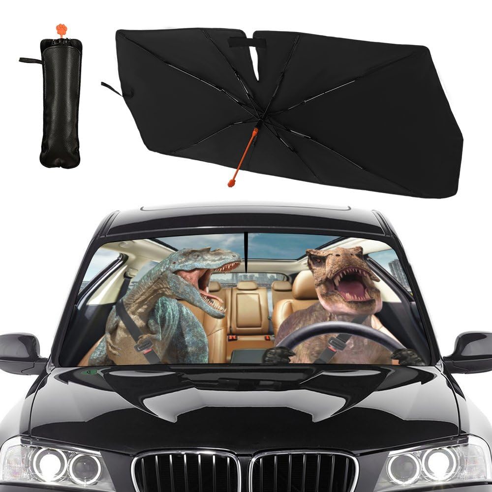 Socira Parasol plegable para parabrisas de automóvil, diseño de dinosaurio, parasol divertido, parasol para ventana delantera, accesorios de coche de dinosaurio, bloquea los rayos UV (57 x 30