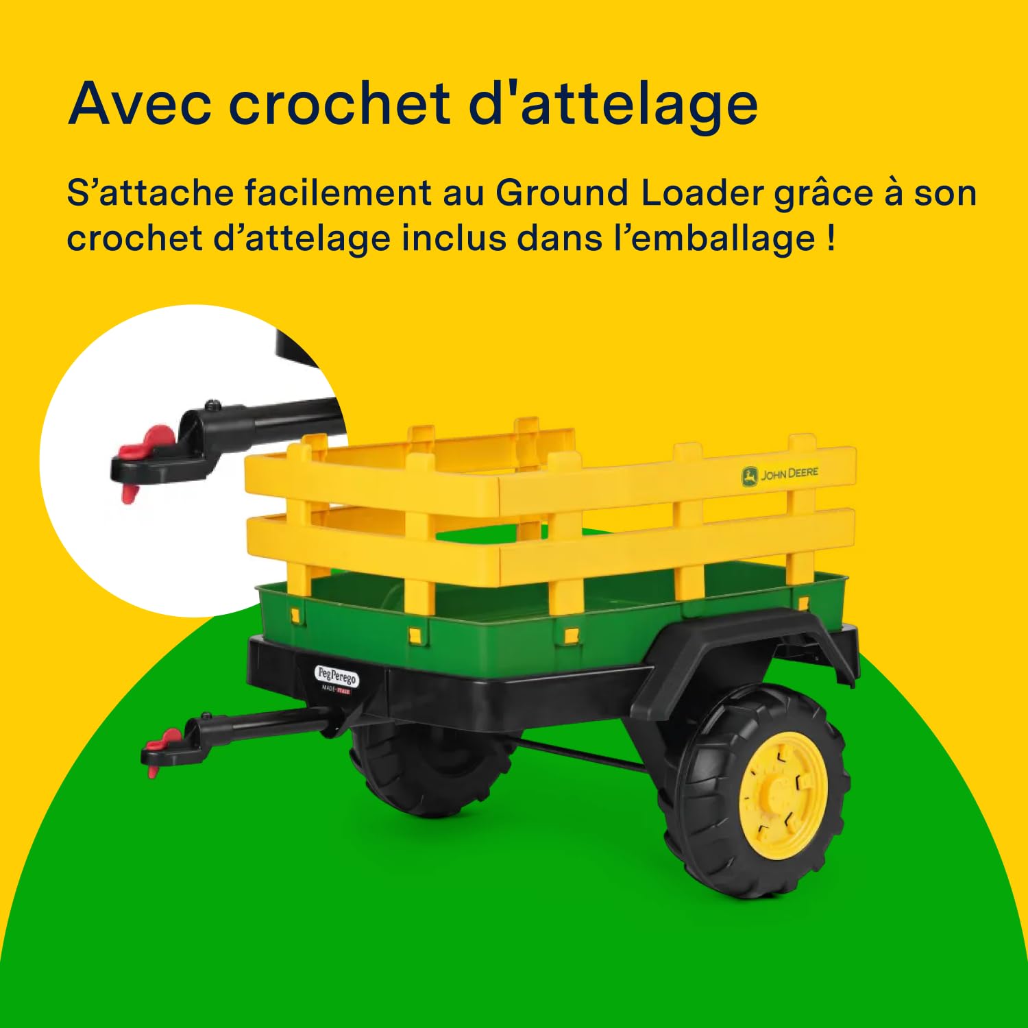 PEG John Deere Dual Force Trailer - Remorque à Deux Roues pour Tracteur Électrique, Grande Capacité de Charge jusqu'à 30 kg, Accessoire Jouet pour Enfants dès 2 Ans