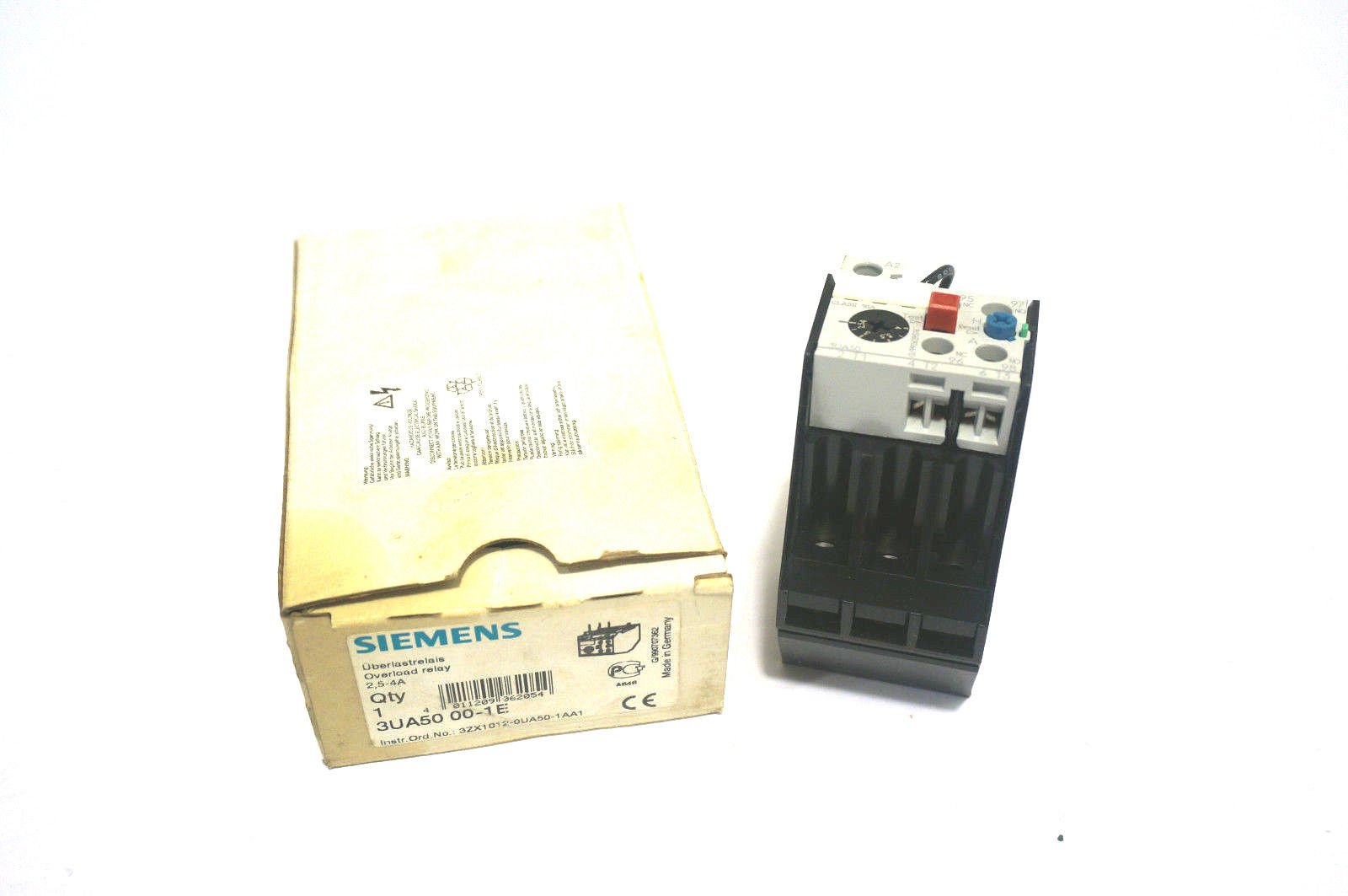 SIEMENS 3UA5000-1E Térmica. Relé de sobrecarga retardada f. Montaje en Cont./arrancadores Rango de Ajuste 2.5 a 4 A 1 NO + 1 NC, Blanco