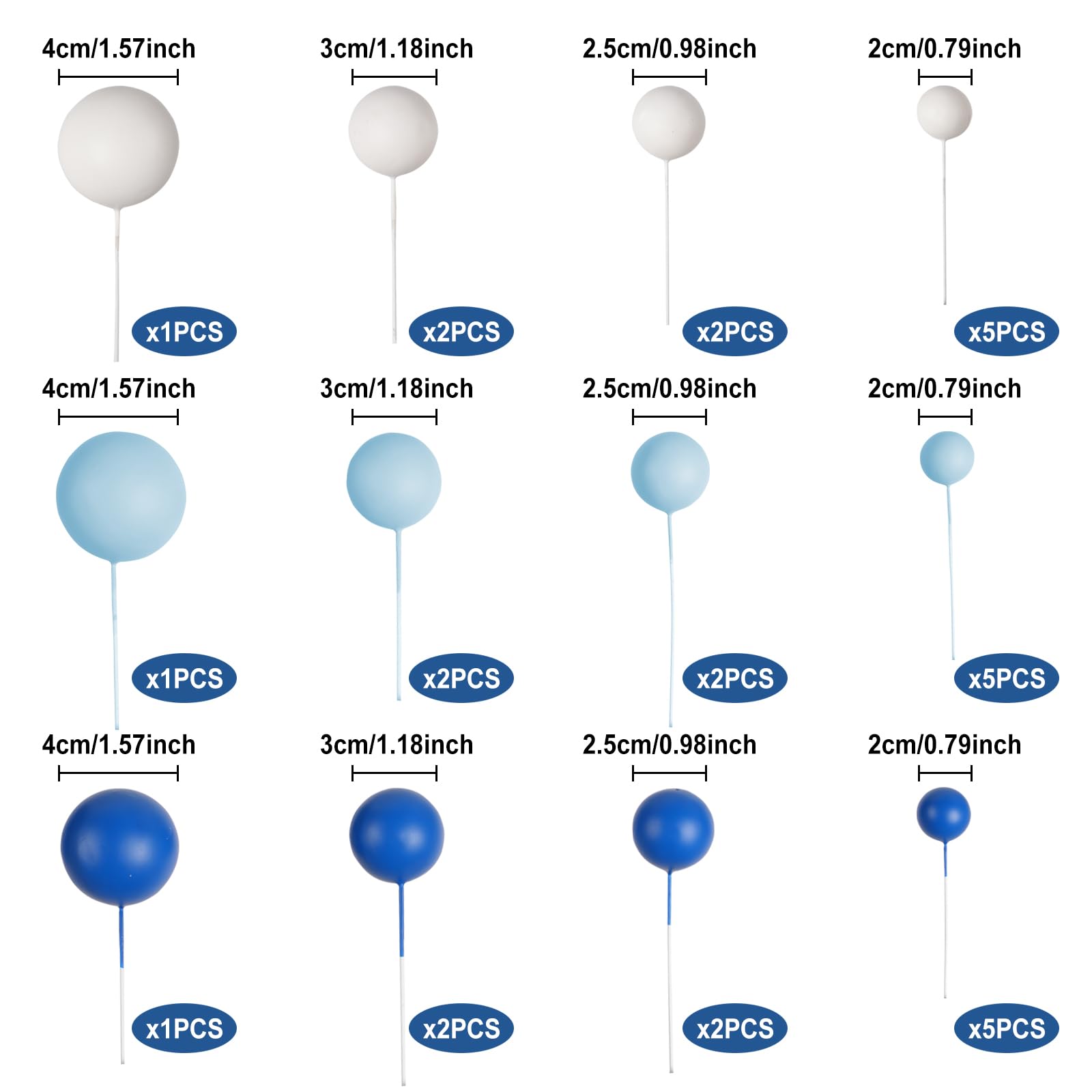 30 PCS Balls Cake Topper DIY Cake Insert Toppers Ball Cake Picks Cupcake Topper for Birthday Party Baby Shower Wedding Cake Decoration(Blue White Dark Blue)