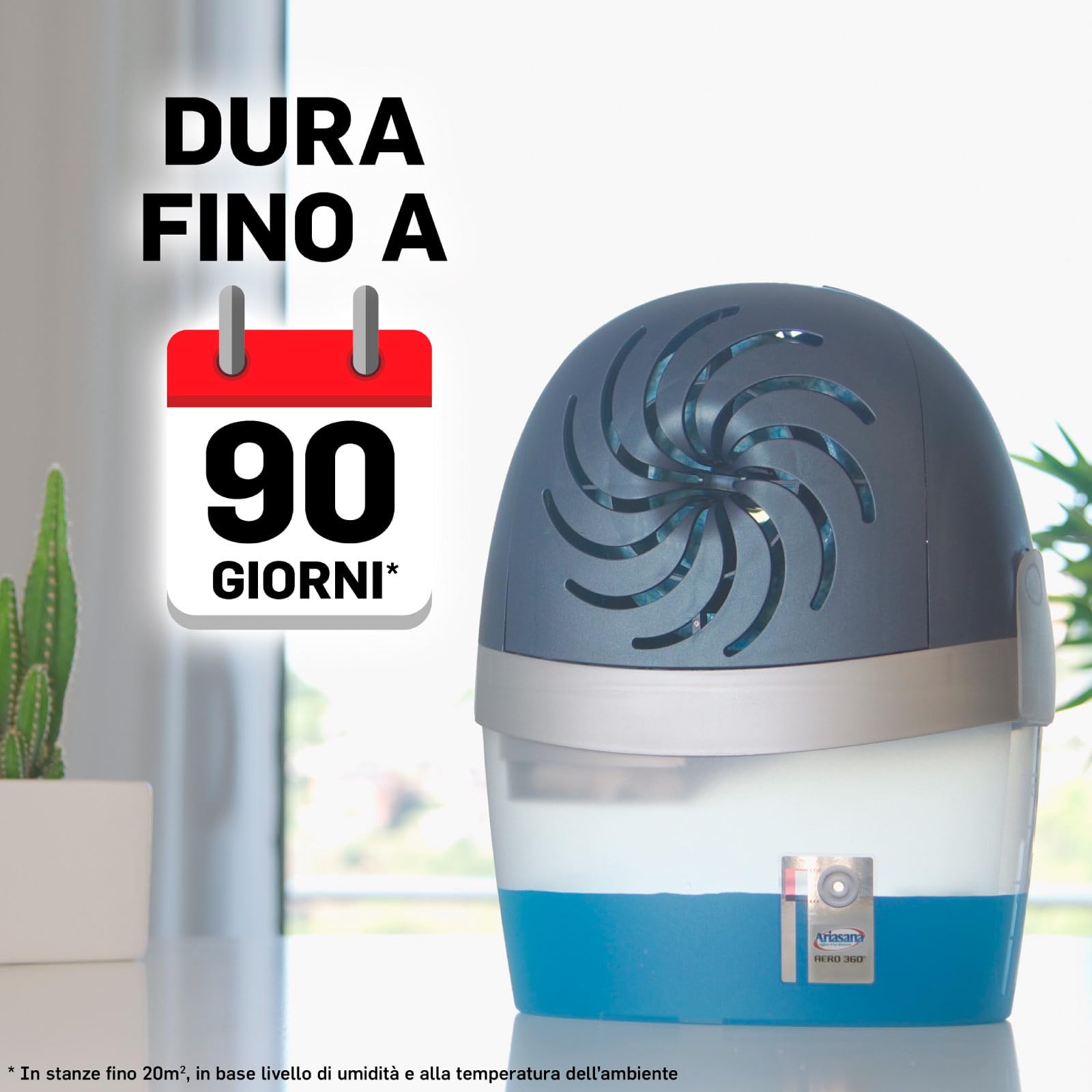 Ariasana Aero 360° Assorbiumidità Antiodore 2in1 Deumidificatore in Plastica Riciclata Non Elettrico Previene Condensa Muffa Cattivi Odori con Ricarica Tab da 450g - 2 Deumidificatori