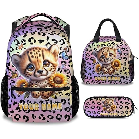 Girls Cheetah Backpack with Lunch Box Set: 3-in-1 Cool Combo