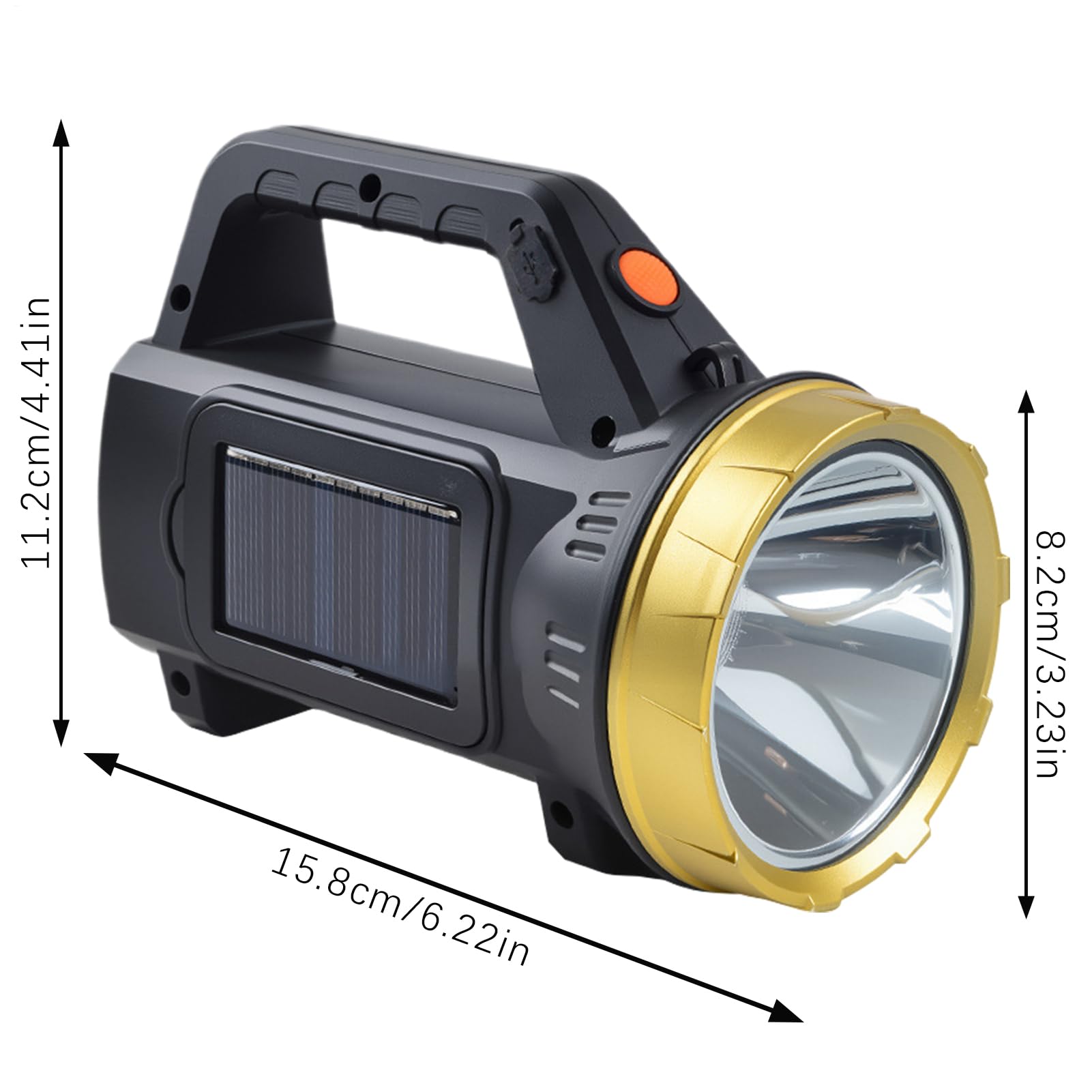 Torcia solare a LED, torcia ricaricabile a LED, luce luminosa, 3 modalità con luce solare, impermeabile energeticamente efficiente, torcia portatile con stile sopravvissuto, Home Ispezione per