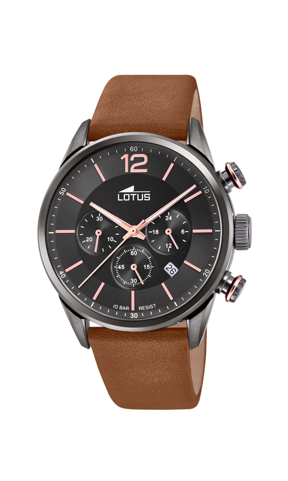 LOTUS Montre pour Homme 18687/2 Chrono Boîtier en Acier Inoxydable Noir Bracelet en Cuir Marron