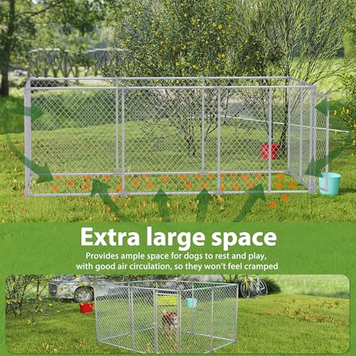 FIVMEN Outdoor Hundezwinger 400x200x150 cm Groß Hundekäfig Hundehütte Hundehaus Verzinkter Stahl mit Abschließbarer Tür Hundezaun Hundeauslauf Draußen