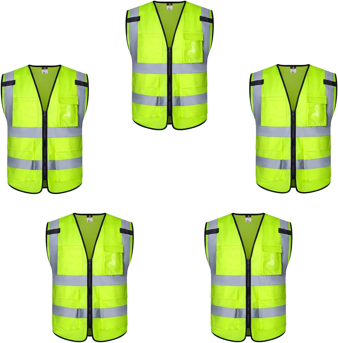 Dib Safety Reflective Vest ANSI Class 2, High Visibility Vest with Pockets and Zipper, Construction Work, Hi Vis