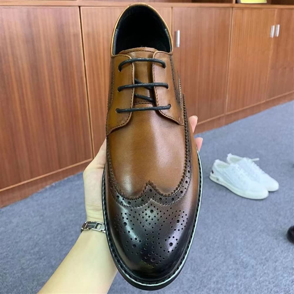 Męska sukienka sznurowane buty formalne buty Oxford dla mężczyzn sznurowane brogsy tłoczone końcówka skrzydła polerowane palce derby buty skórzane antypoślizgowe gumowe podeszwa blok obcas bal,