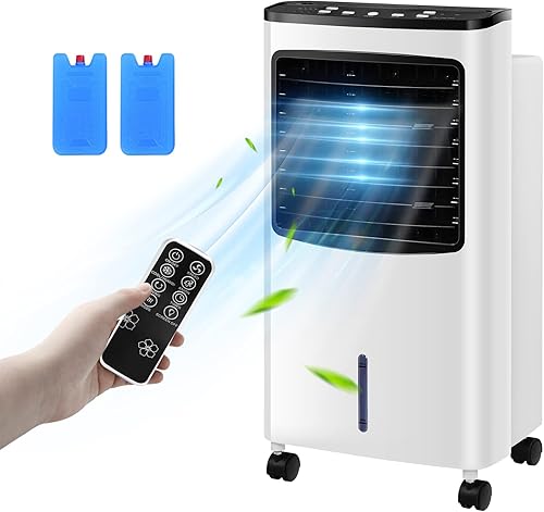 Ventilador de aire acondicionado, portátil 3 en 1, ventilador y humidificador con caja de hielo, temporizador de 7.5 horas, ultra silencioso,