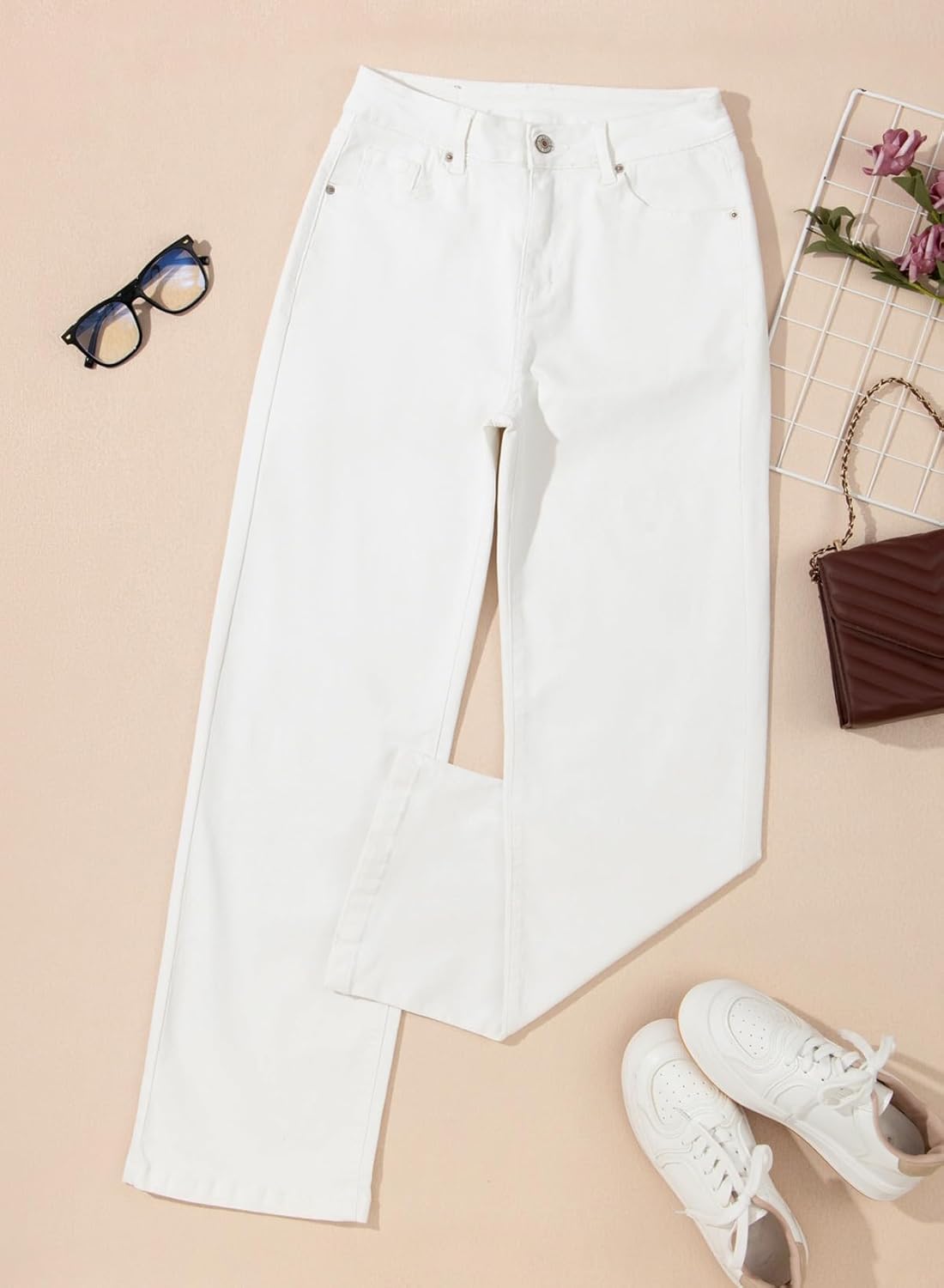 Sidefeel Women's Wide Leg Jeans Casual High Waisted Straight Zimbaplatinum Denim Pants with Pockets - Image 8