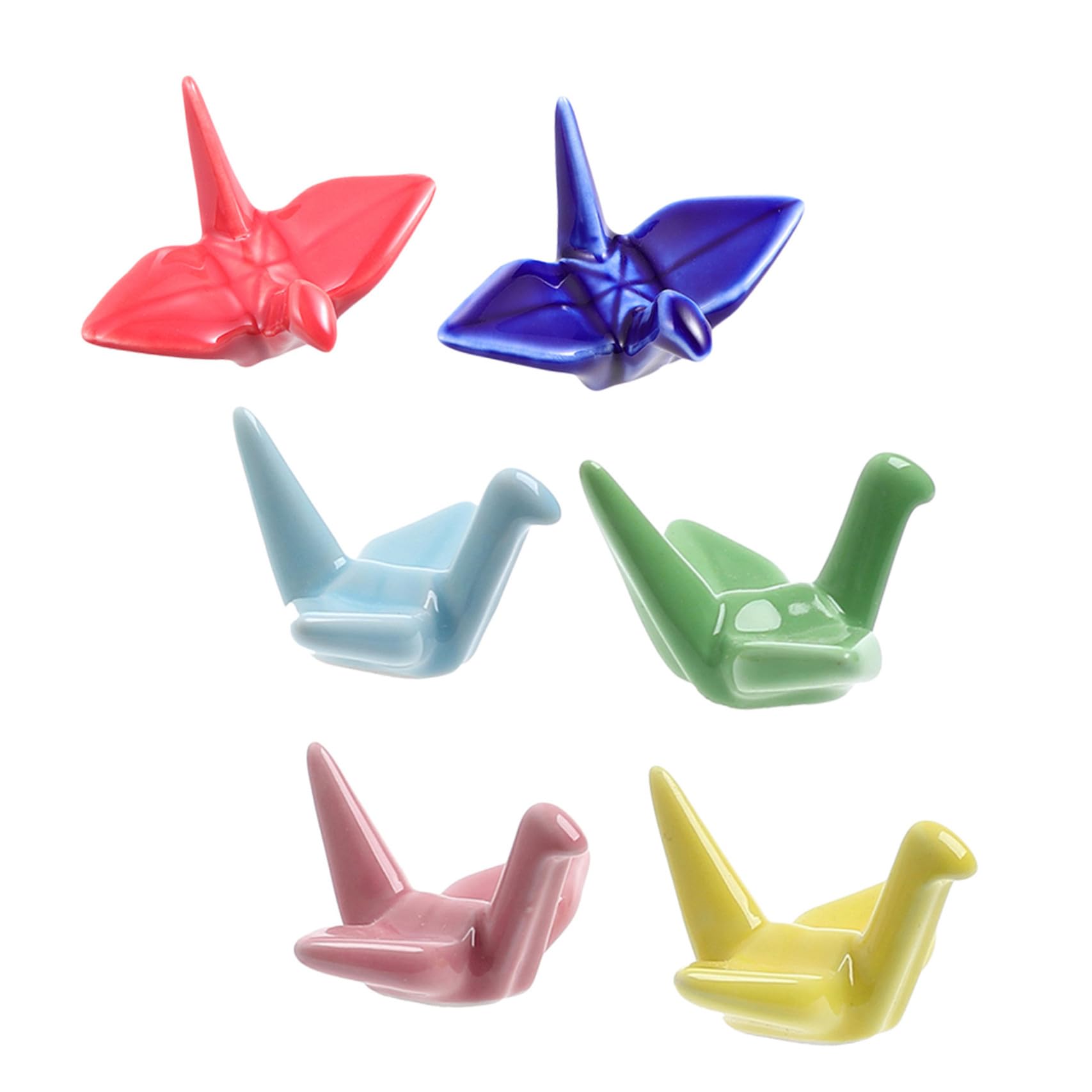 Japanischer Essstäbchenhalter 6 Stück aus Keramik in Origami Kranichform mit Löffelhalter und Besteckablage für Stilvolles Sushi Geschirr
