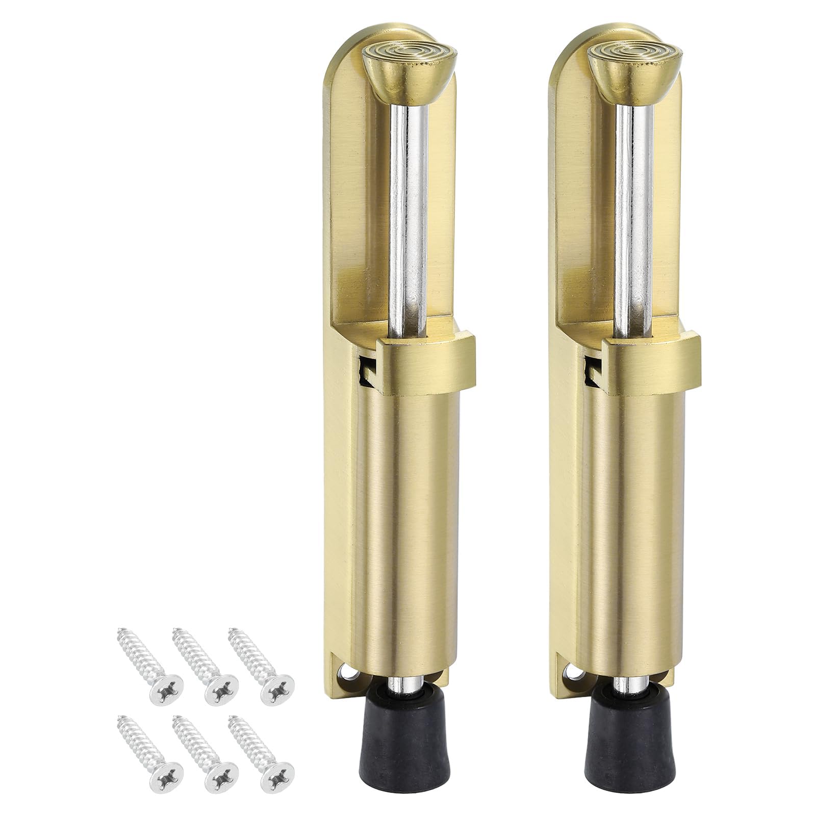 TA-VIGOR 2pcs 162mm/6.38" Spring Loaded Kickdown Door Stopper with Non-Slip Rubber Foot, Foot Pedal Door Stop Holder No-Bend Operation for Rooms, Front Doors, Patios, Garages, Offices (Gold)