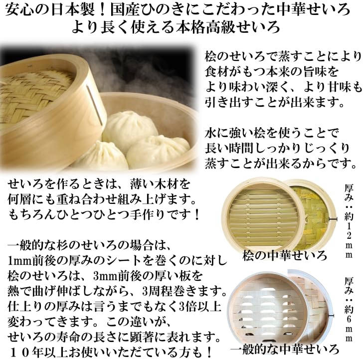Amazon | ひのき せいろ 1段 24cm 中華せいろ 日本製 檜 蓋付 セット